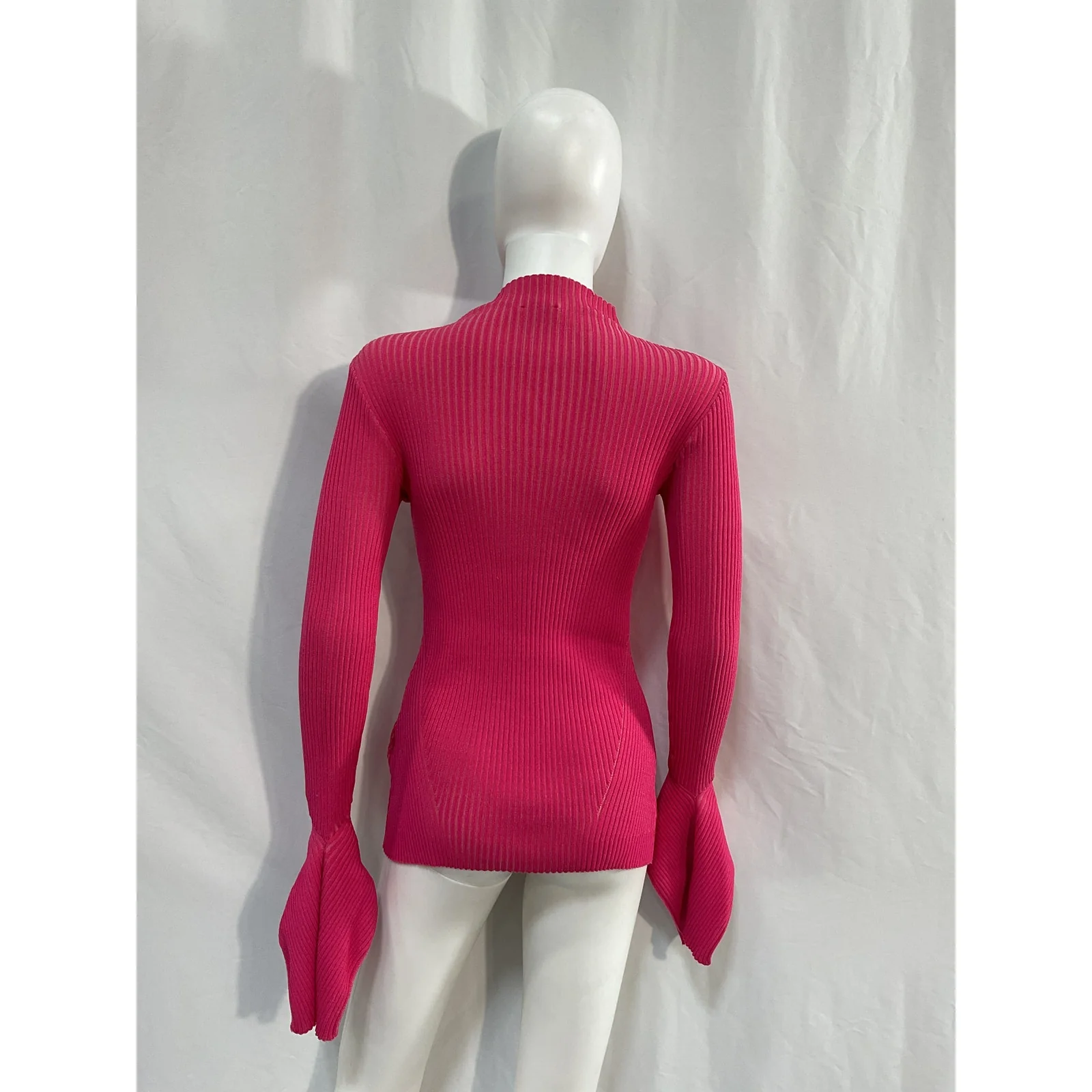 Acler 'Sanders' Pink Nylon Skivvy Rib-Knit Sweater Size 2 - Image 3