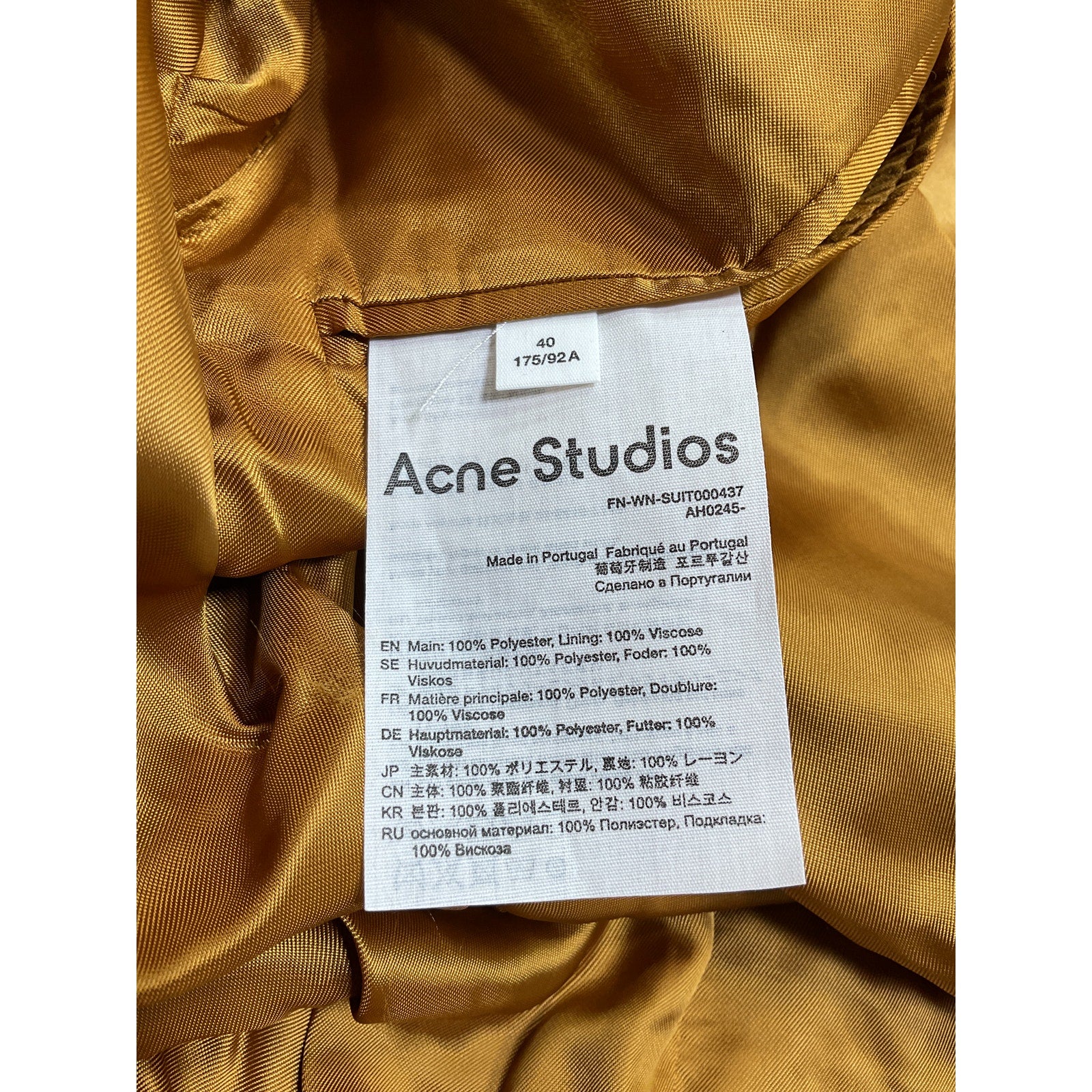 Acne Studios Yellow Polyester Single Button Blazer Size 40 - Image 5