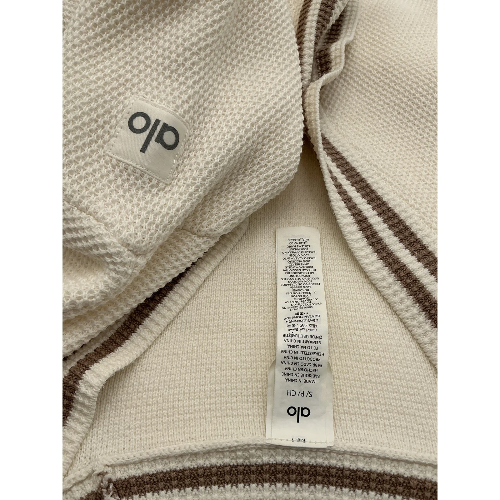 Alo Yoga 'Tennis Club' Beige Cotton Sweater Knit Cardigan Size S - Image 4