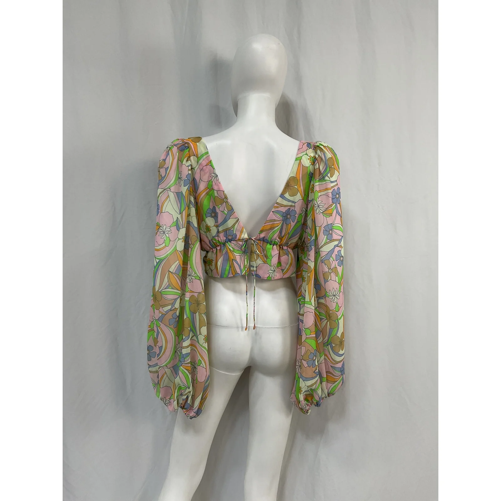 For Love & Lemons 'Guinevere' Green Polyester Crop Top Size L - Image 3