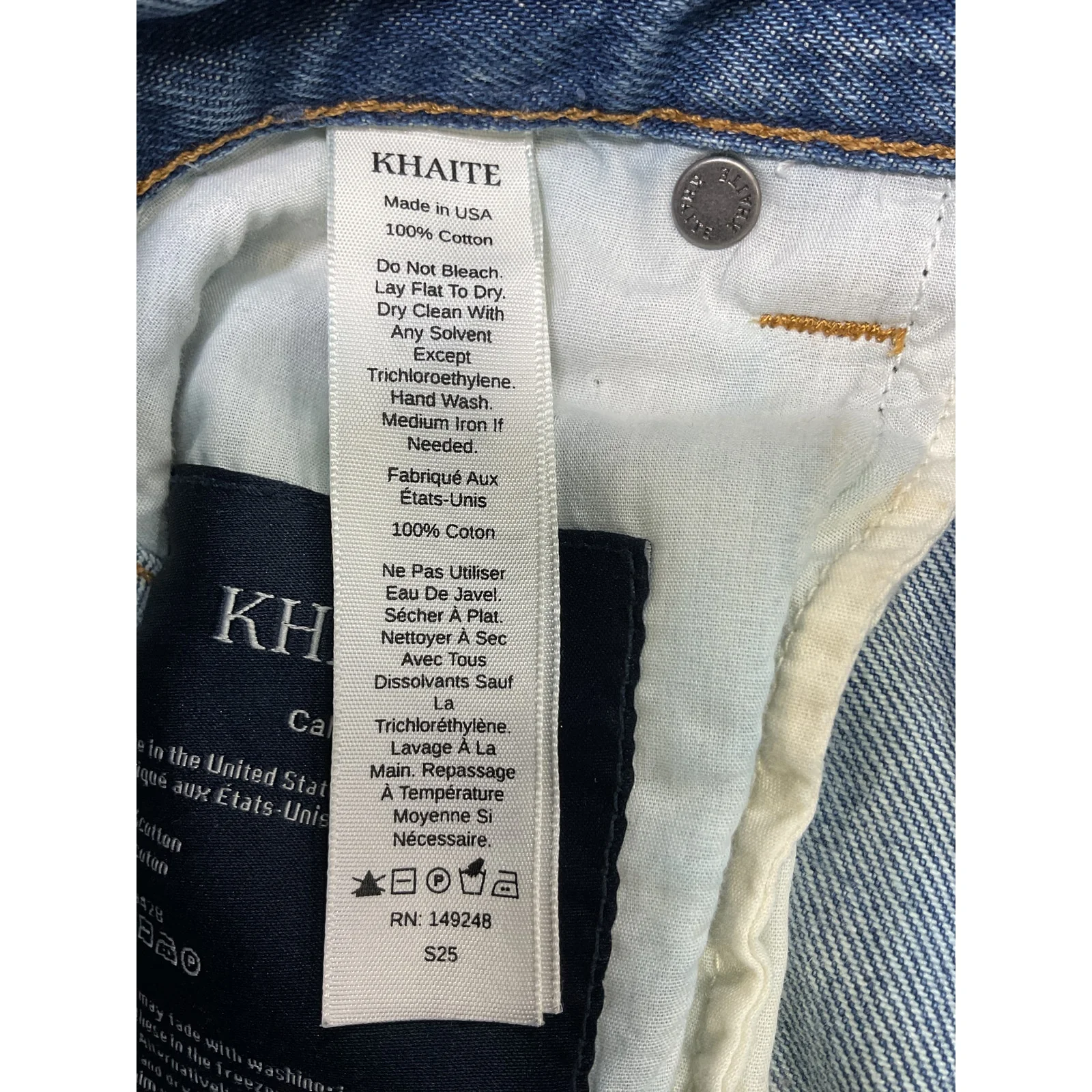 Khaite 'Callum' Blue Cotton High-Rise Straight-Leg Denim Jean Size 24 - Image 5