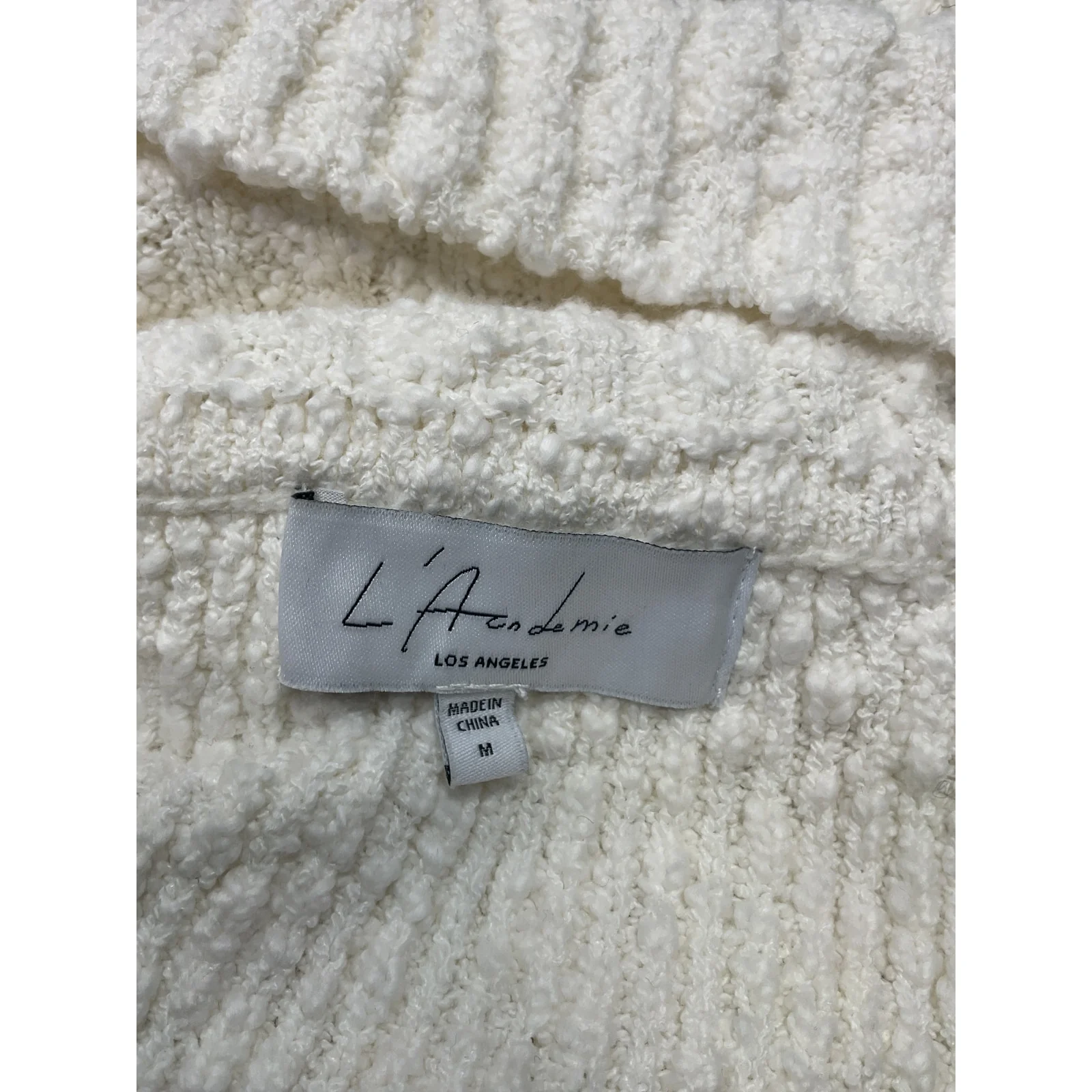 L'Academie 'Imani' White Cotton Boucle Knit Pullover Sweater Size M - Image 4