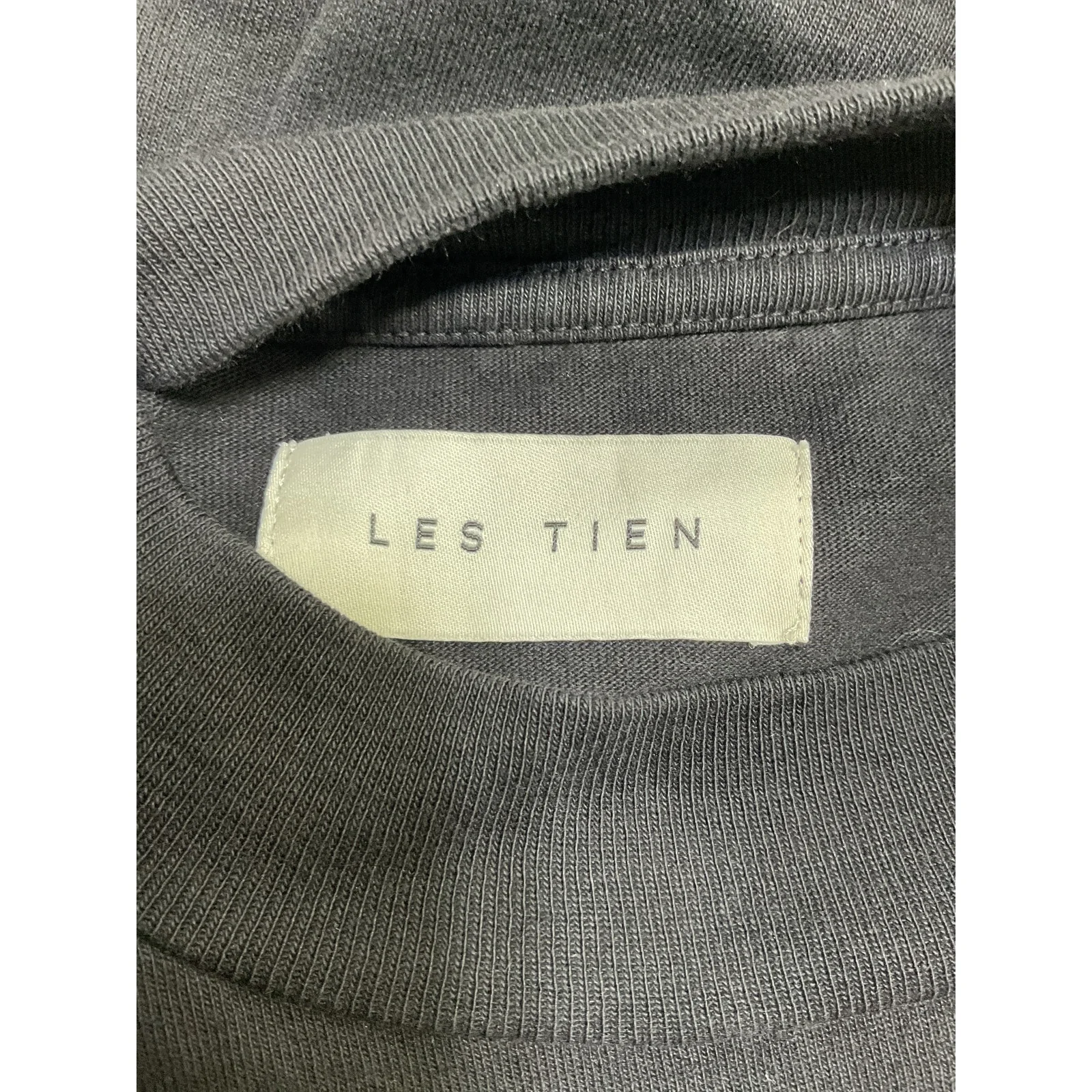 Les Tien Mock-Neck Black Cotton T-Shirt Size S - Image 4