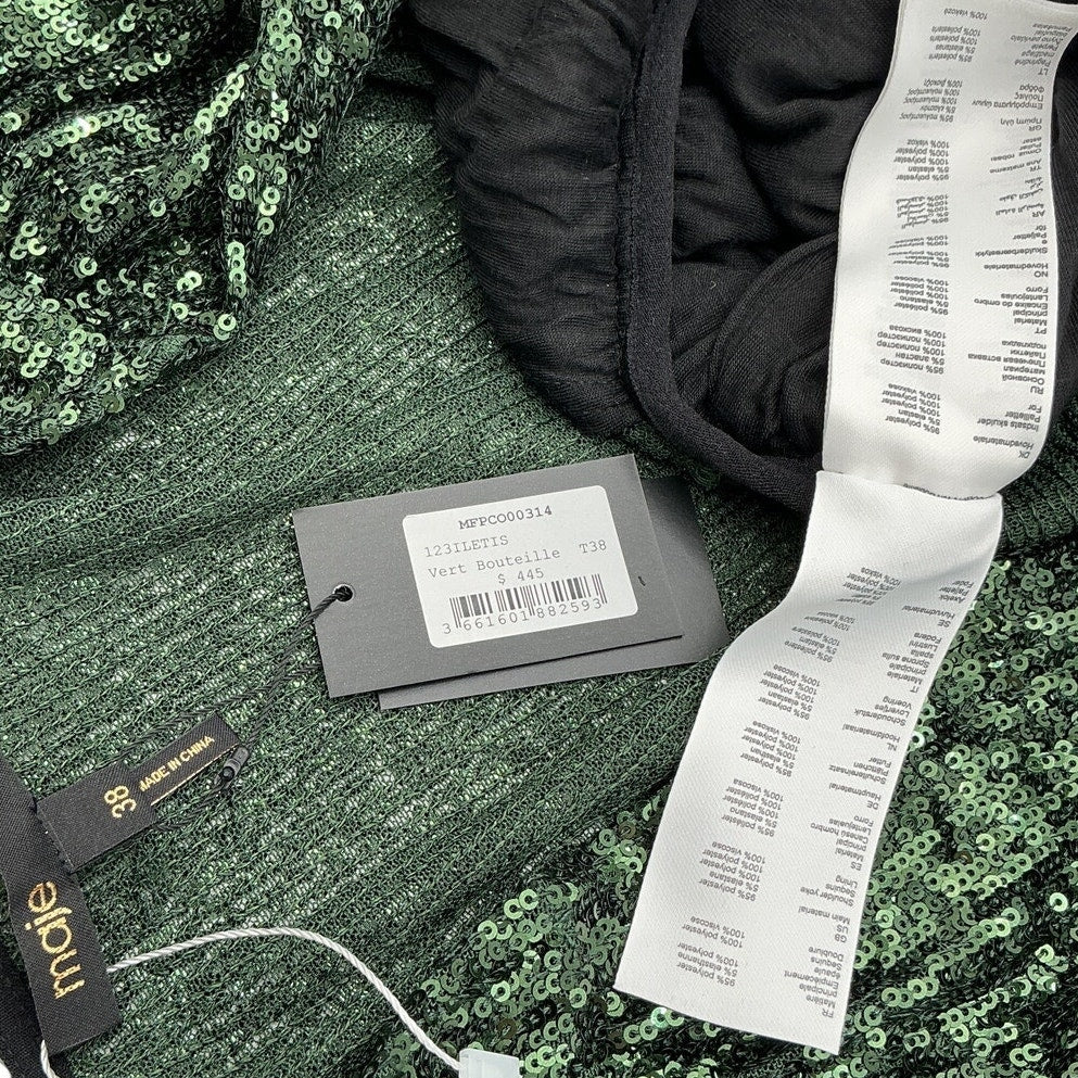 Maje Sparkling Green Sequined Wide-Leg Romper Size 6 - Image 4