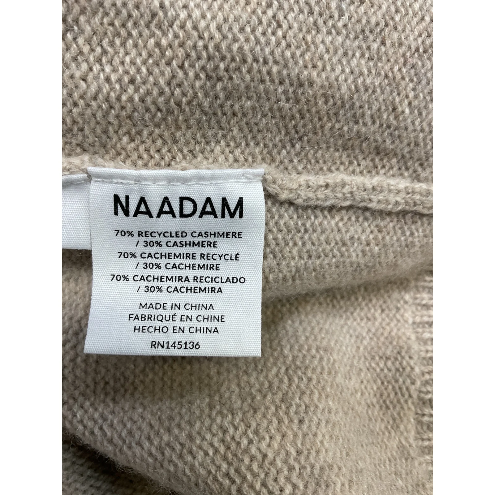 Naadam 'Recycled' Tan Cashmere Open Neck Polo Size XS - Image 5