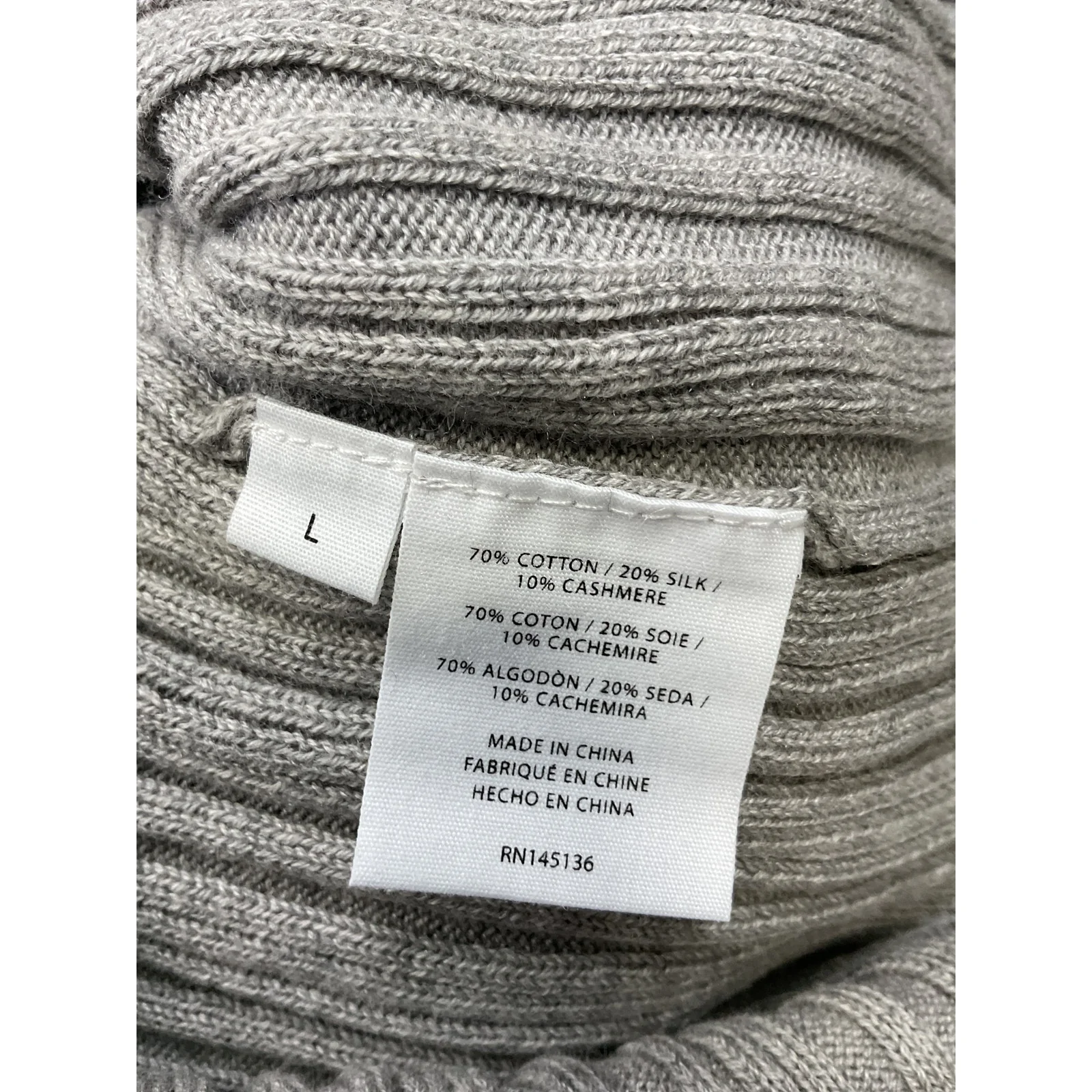 Naadam Ribbed Cutout Back Grey Cotton Sweater Size L - Image 4