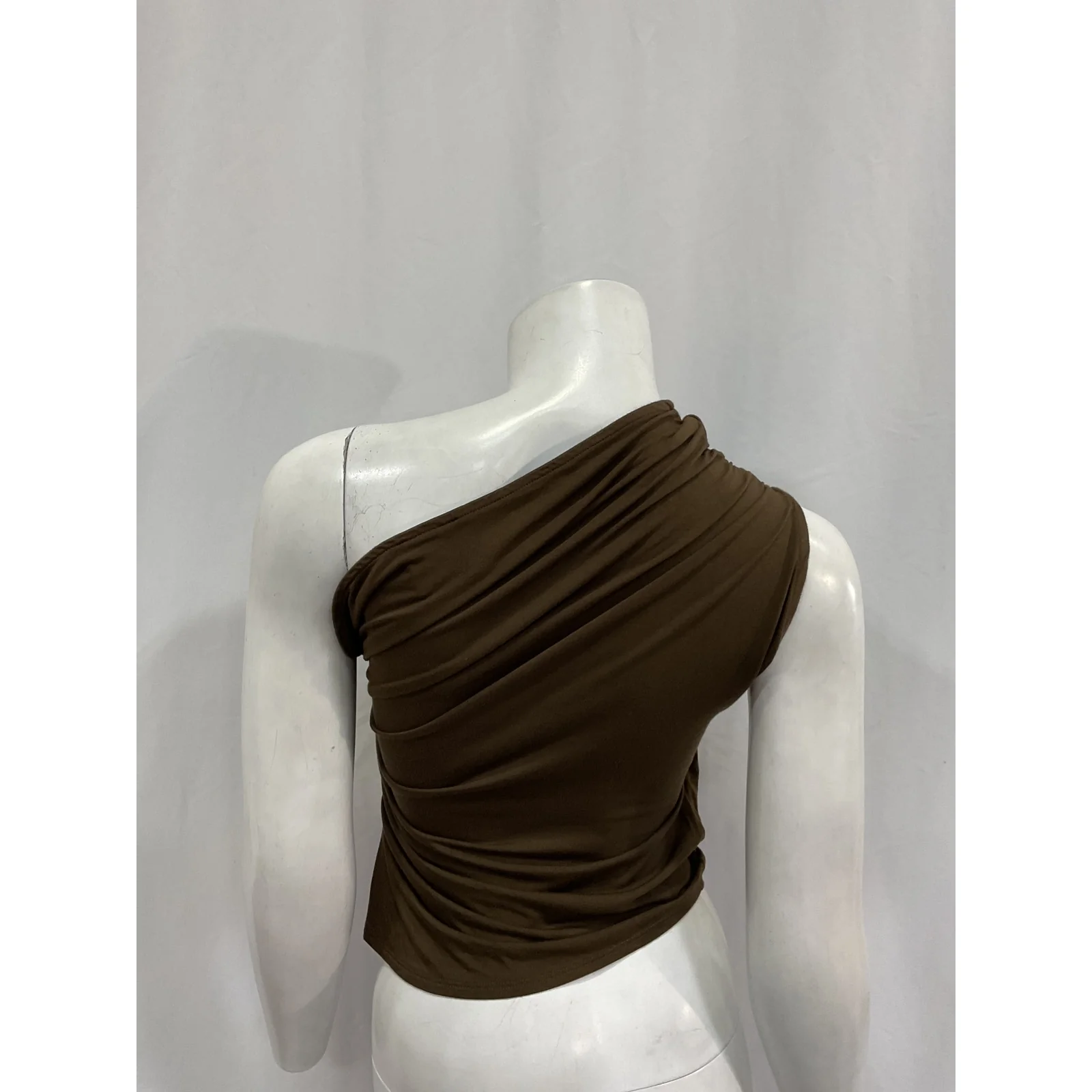 Posse 'Mason' Brown Viscose One Shoulder Top Size S - Image 3