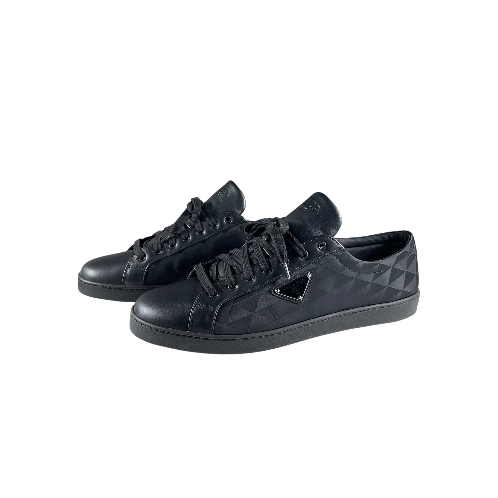 Prada Black Leather And Re-Nylon Sneakers Size 12.5 - Image 3