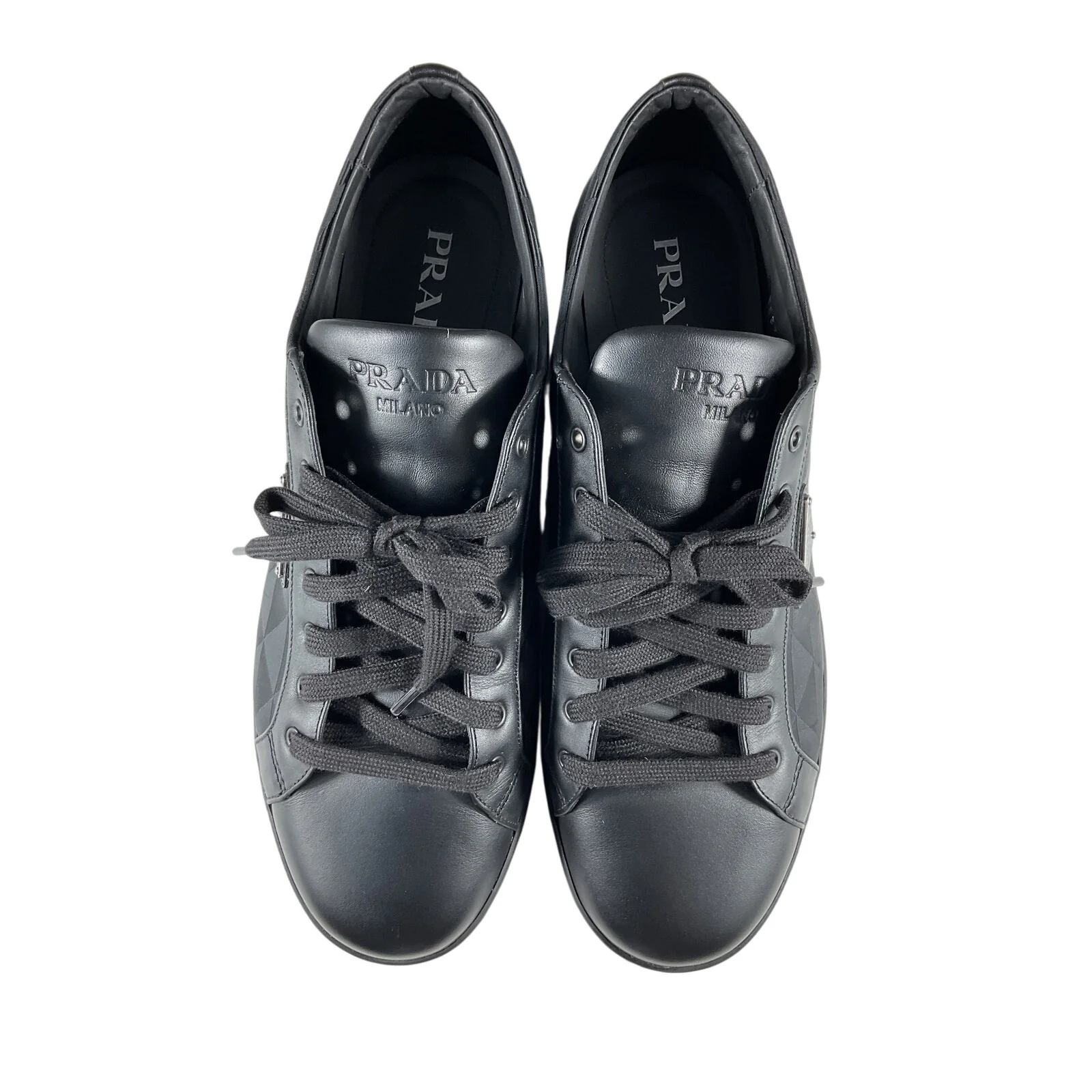 Prada Black Leather And Re-Nylon Sneakers Size 12.5 - Image 4
