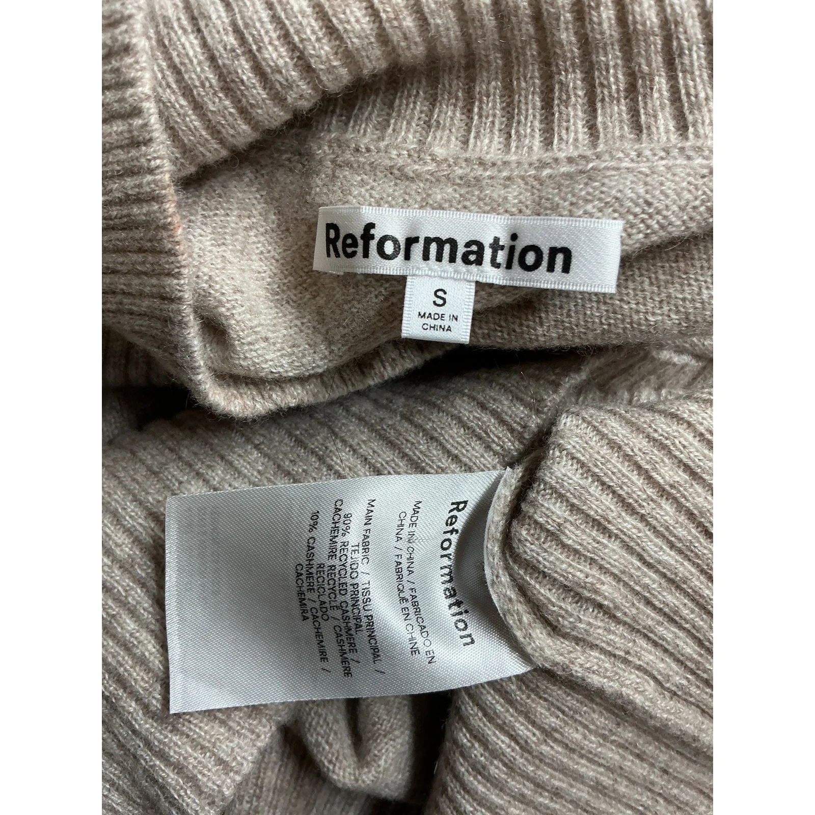 Reformation 'Arco' Beige Cashmere Sleeveless Turtleneck Sweater Size S - Image 3