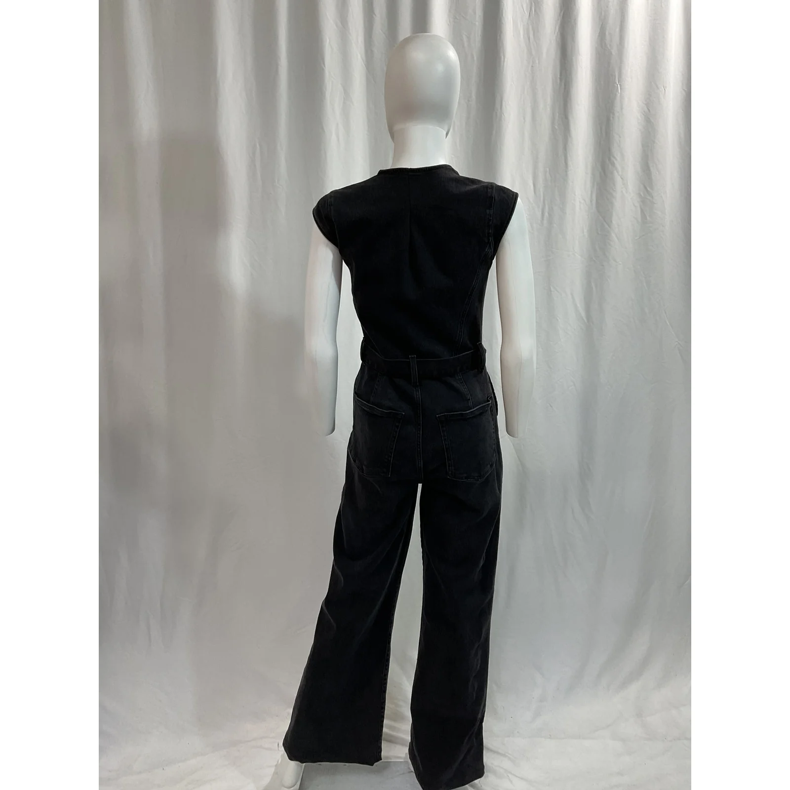 Reformation 'Calypso' Black Wide Leg Denim Jumpsuit Size 6 - Image 3
