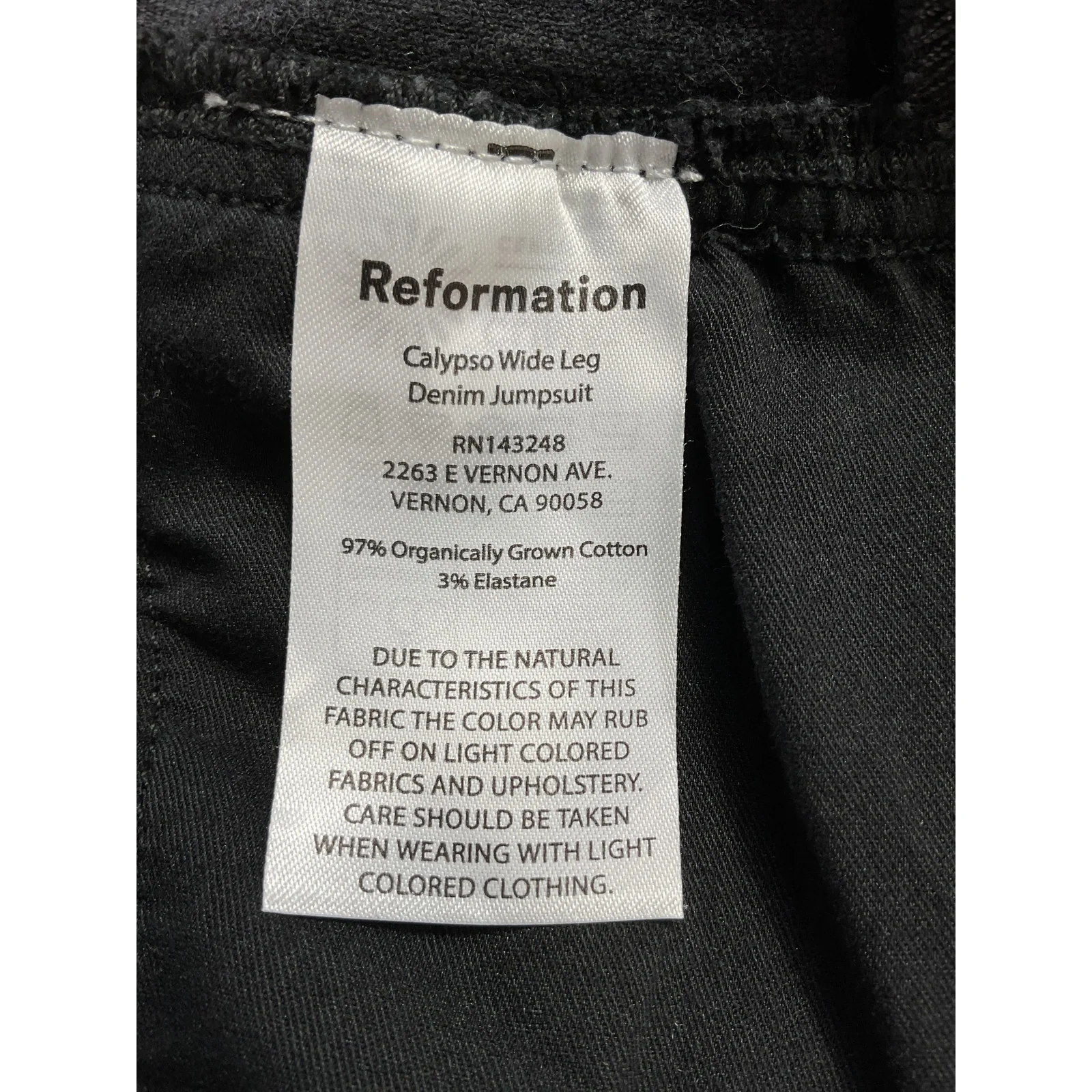 Reformation 'Calypso' Black Wide Leg Denim Jumpsuit Size 6 - Image 5