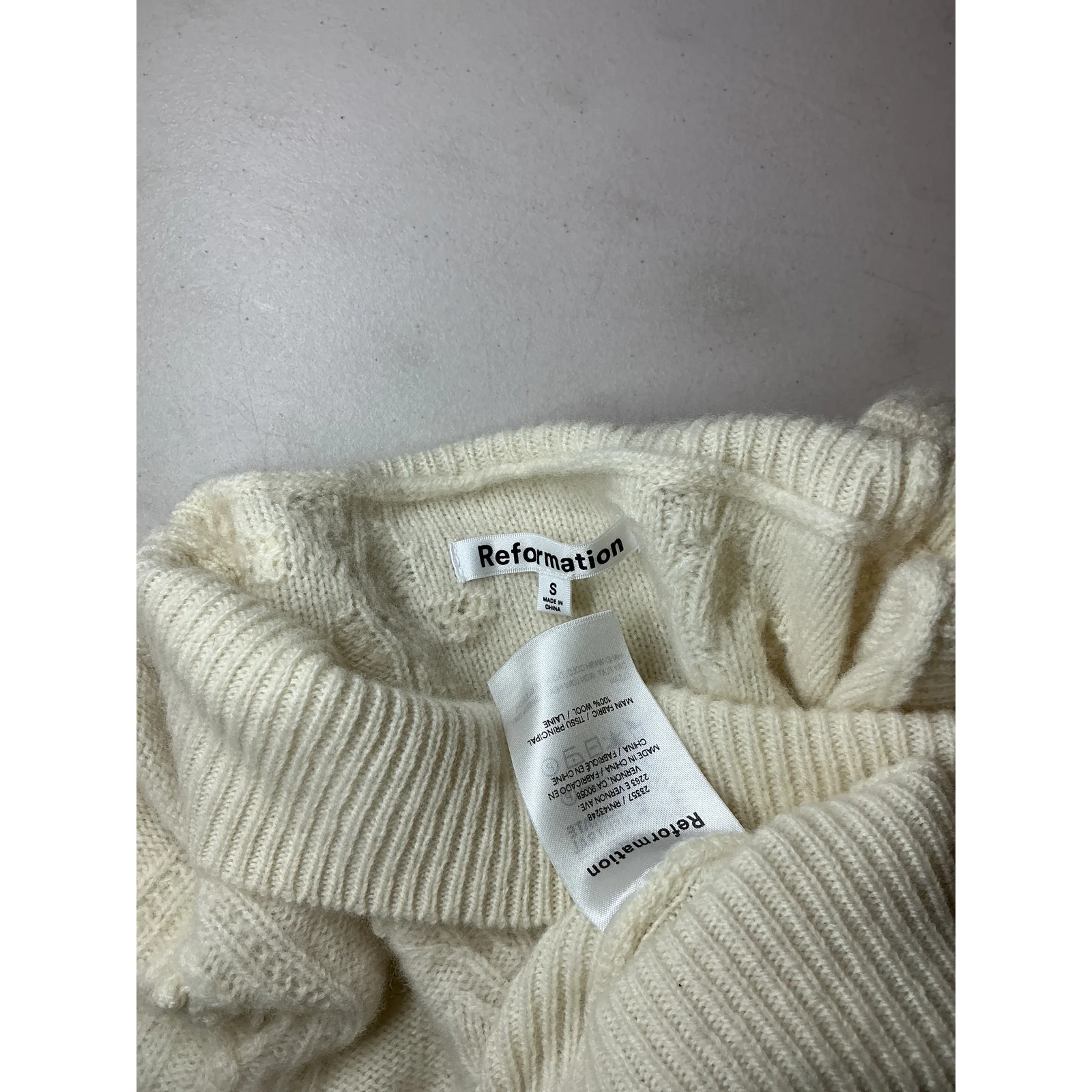 Reformation 'Sinclair' White Wool Regenerative Wool Sweater Size S - Image 3