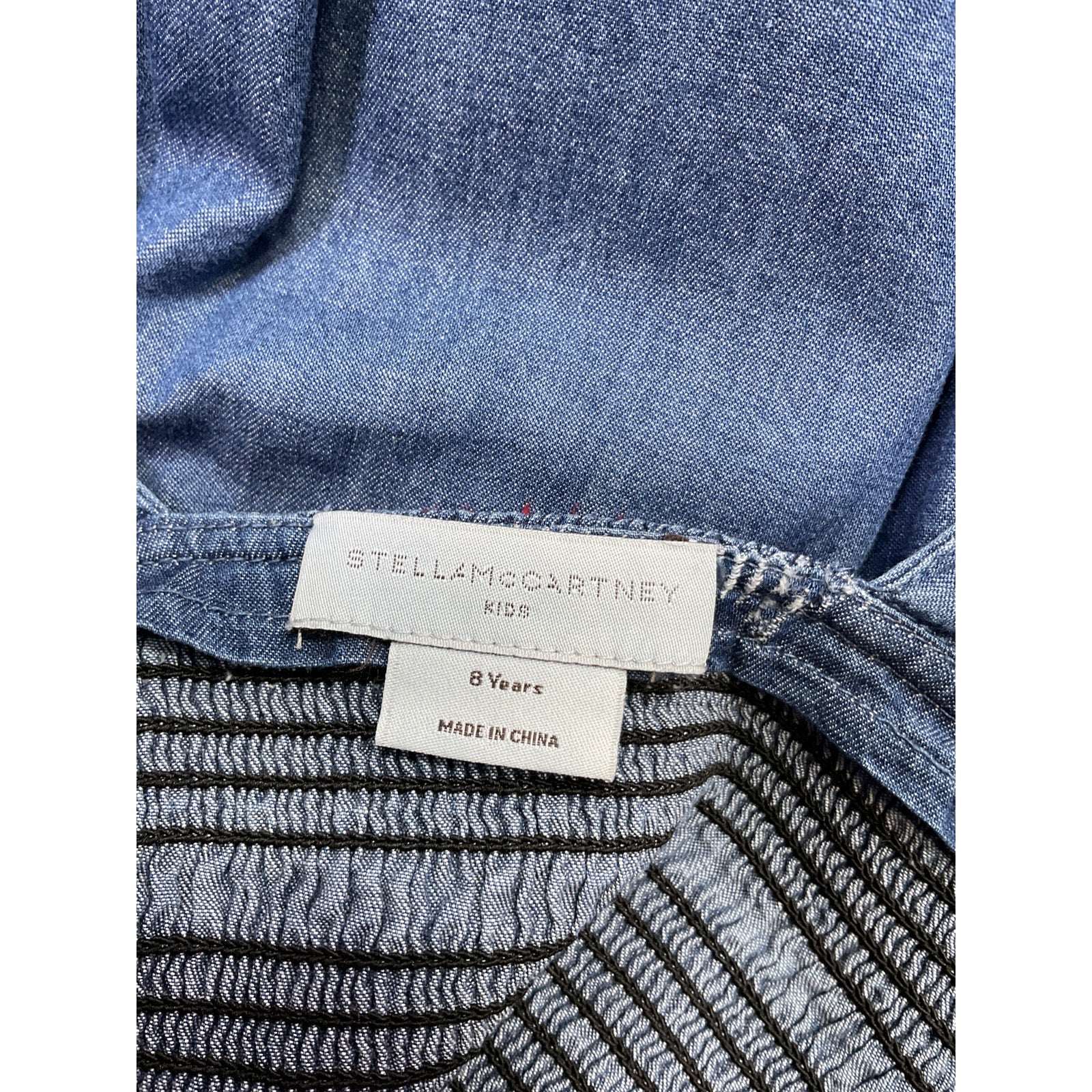 Stella Mccartney Puff-Sleeved Blue Cotton Ruched Chambray Dress Size 8 - Image 4