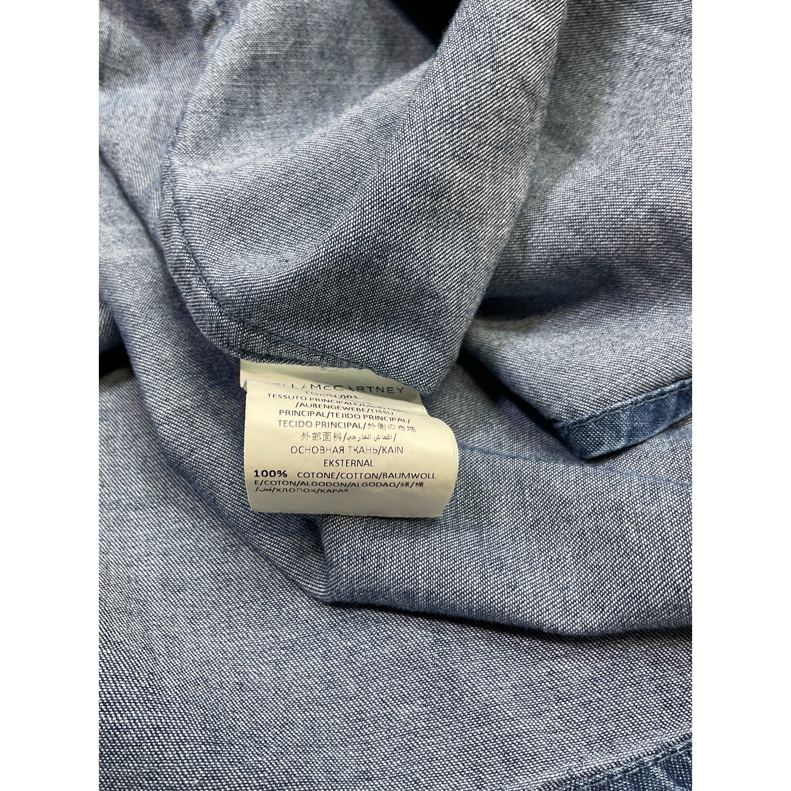 Stella Mccartney Puff-Sleeved Blue Cotton Ruched Chambray Dress Size 8 - Image 5