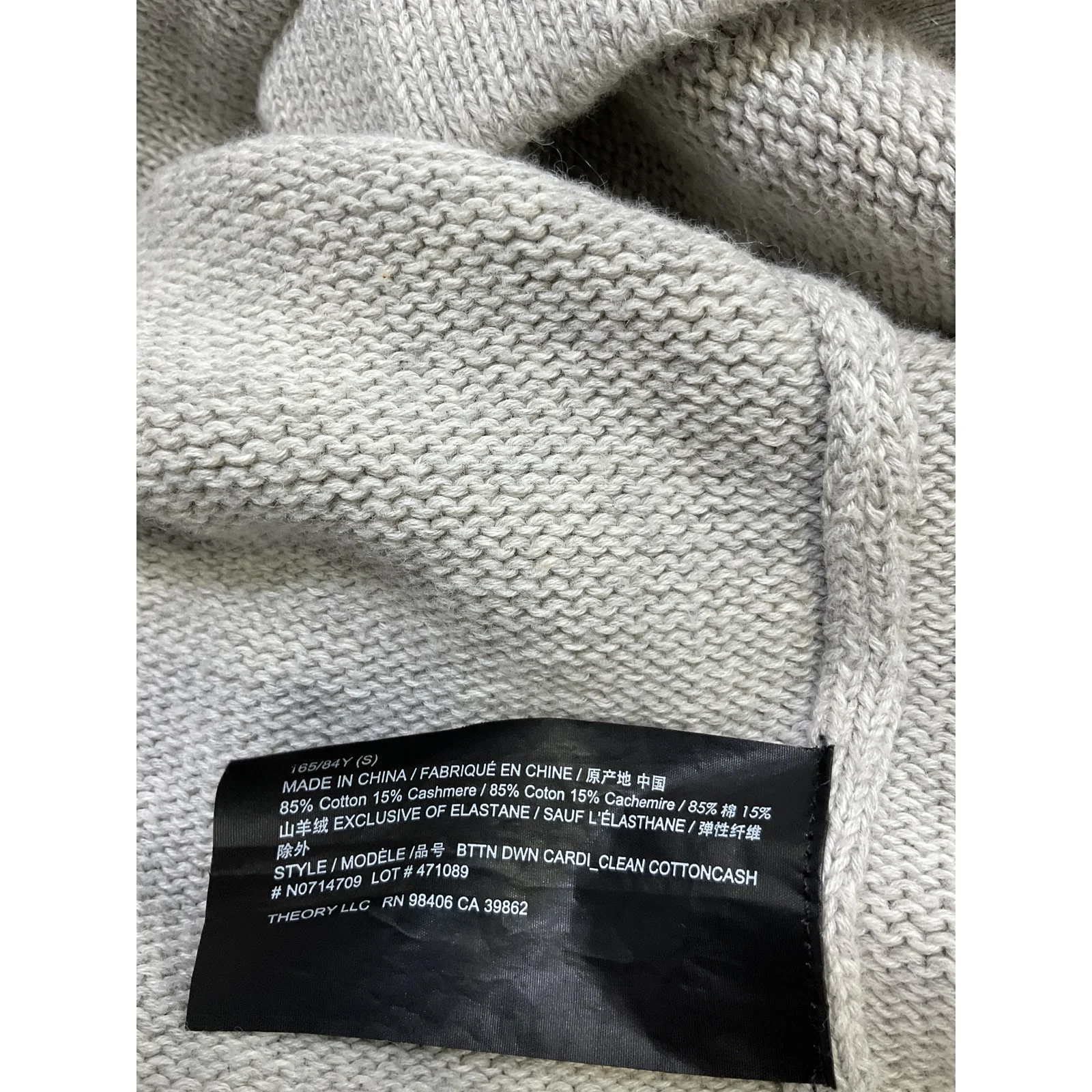 Theory Cotton-Cashmere Grey Cotton Cardigan Size S - Image 5