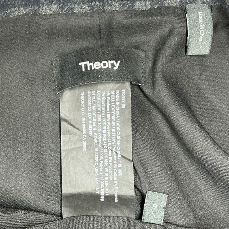 Theory Gingham Grey Staple Blazer Size 6 - Image 3