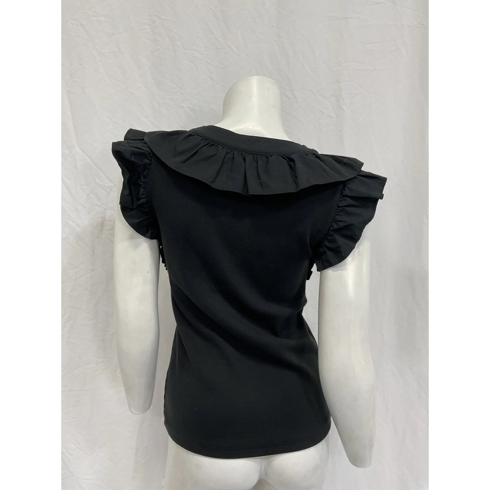 Veronica Beard 'Adrianna' Black Cotton Ruffled Rib Top Size S - Image 3