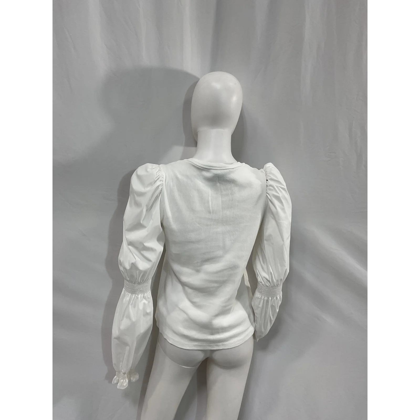 Veronica Beard 'Fawn' White Cotton Mix Media Virago Sleeve Stretch Cotton Top Size M - Image 3