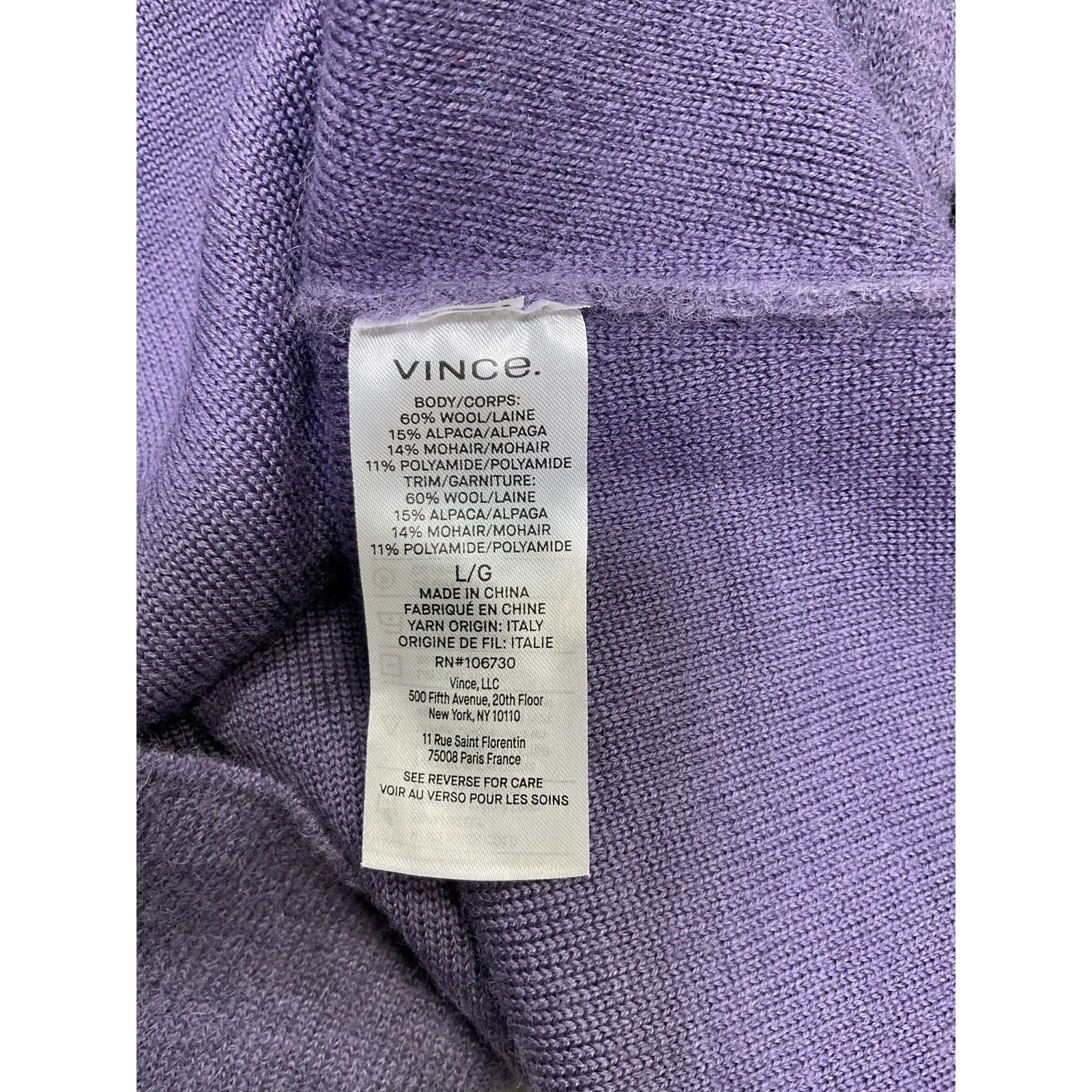 Vince Blouson Sleeve Purple Wool & Alpaca Blend Sweater Size L - Image 5