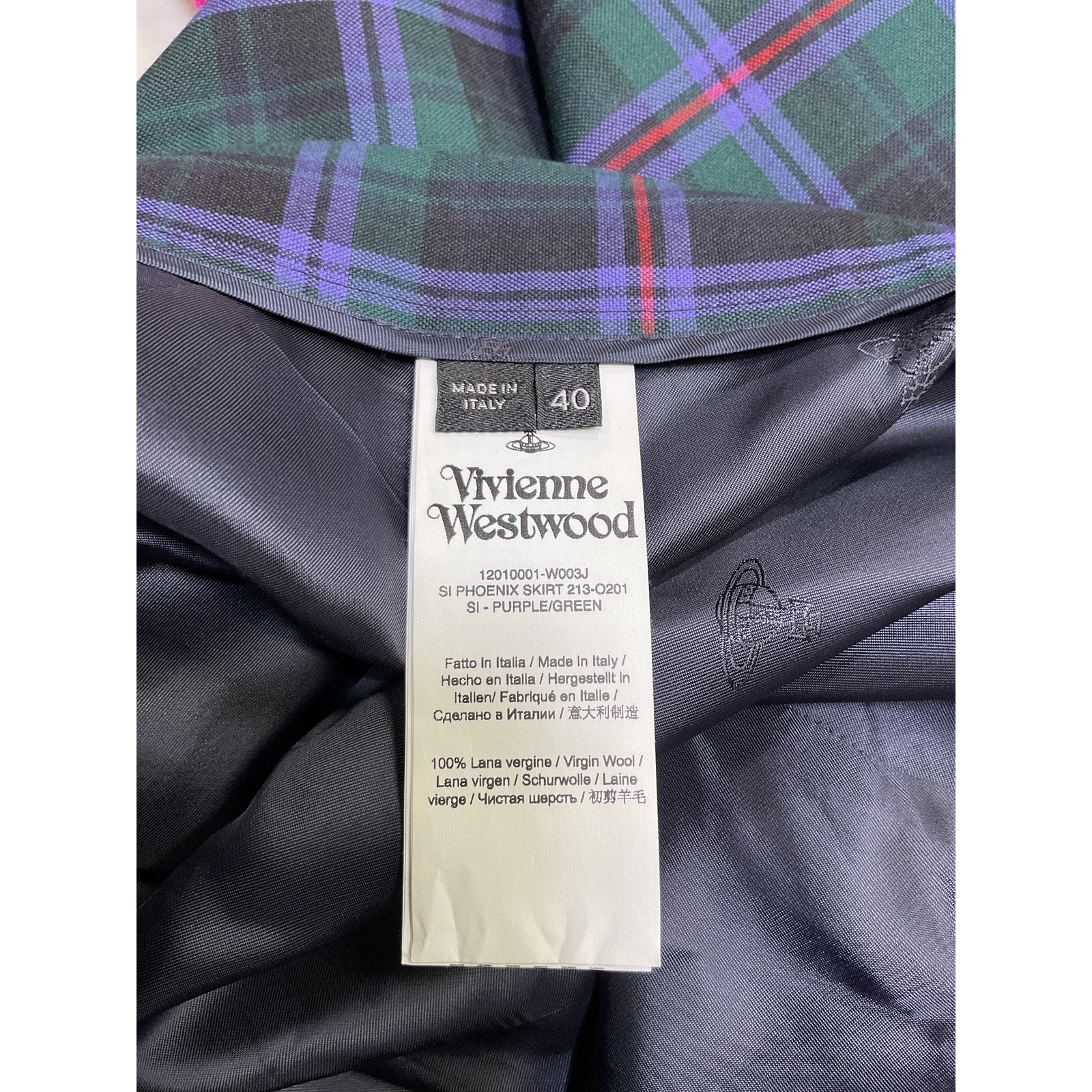 Vivienne Westwood 'Phoenix' Green Wool Tartan-Print Mid-Length Skirt Size 40 - Image 5