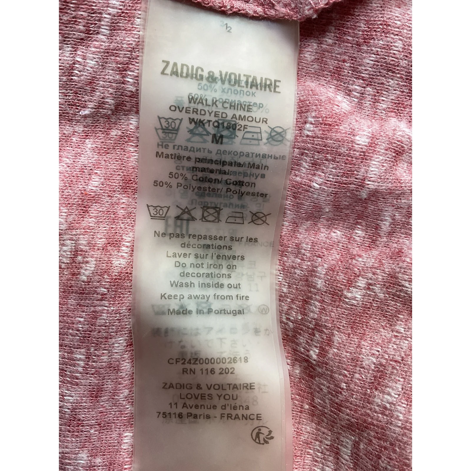 Zadig & Voltaire 'Walk Amour' Pinnk Short Sleeve Tee Size M - Image 4